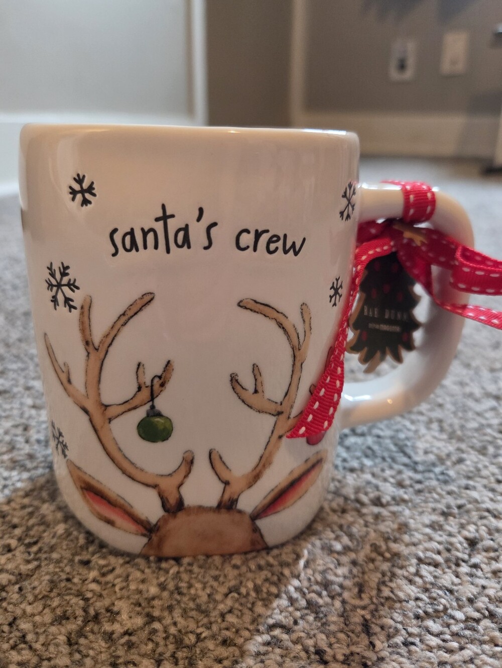 Santa's Crew Rae Dunn Mug Holiday Reindeer Antlers Festive Christmas